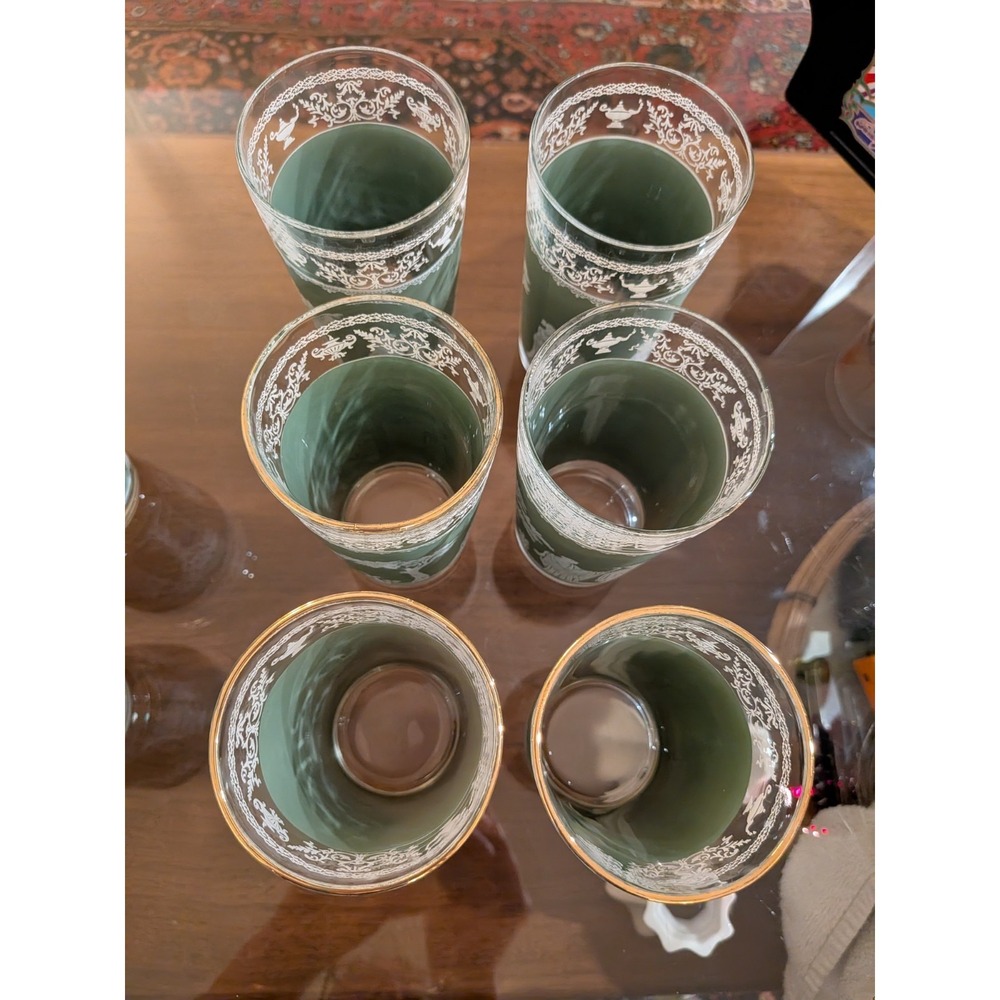 Lot Vintage Jeannette Hellenic Green Glasses Wedgwood Jasperware Style 6 sm 6 lg - Picture 9 of 13